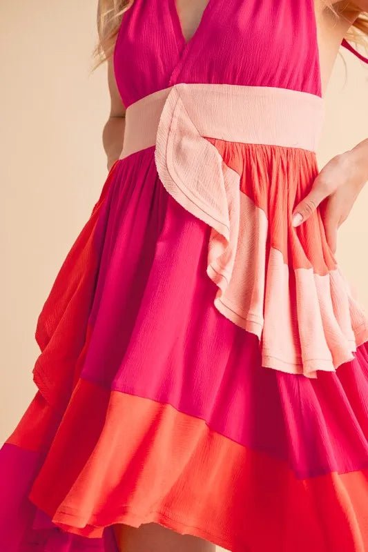 Aemi+Co Ruffled Color Block Sleeveless Mini Dress - Blu Lotus Boutique