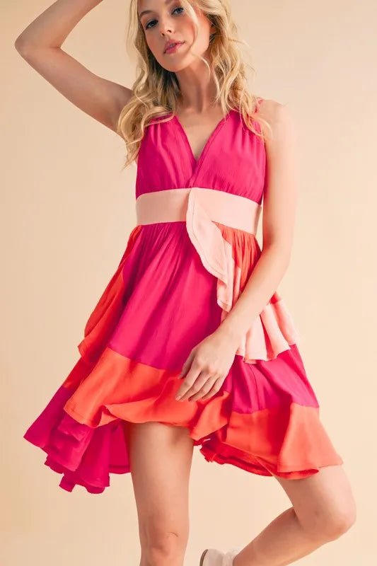 Aemi+Co Ruffled Color Block Sleeveless Mini Dress - Blu Lotus Boutique