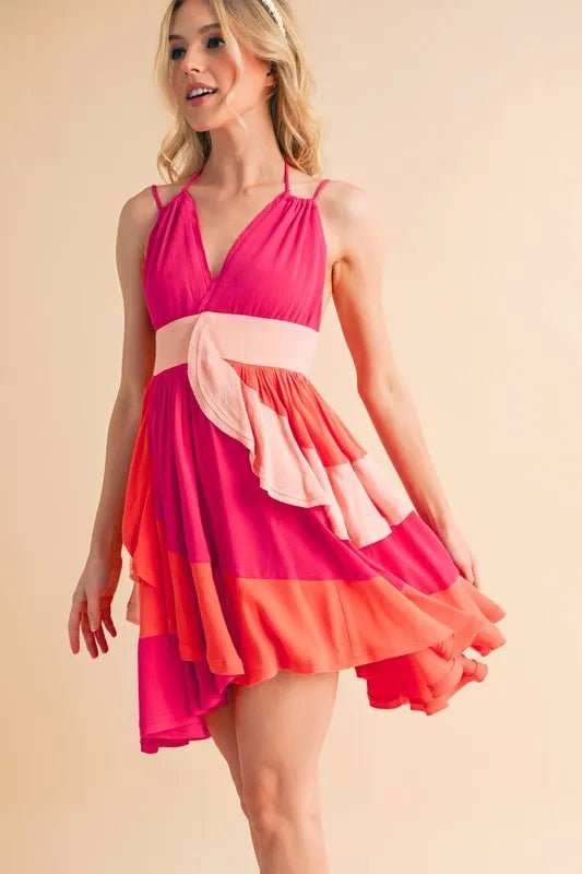 Aemi+Co Ruffled Color Block Sleeveless Mini Dress - Blu Lotus Boutique