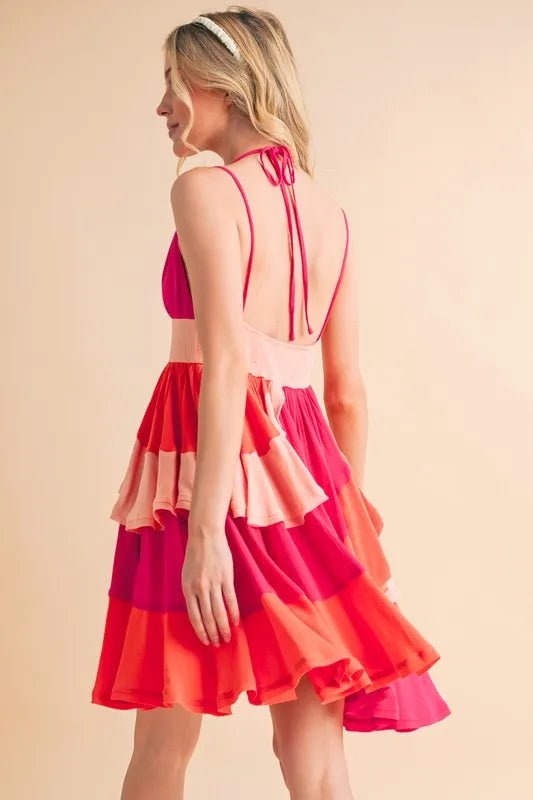 Aemi+Co Ruffled Color Block Sleeveless Mini Dress - Blu Lotus Boutique
