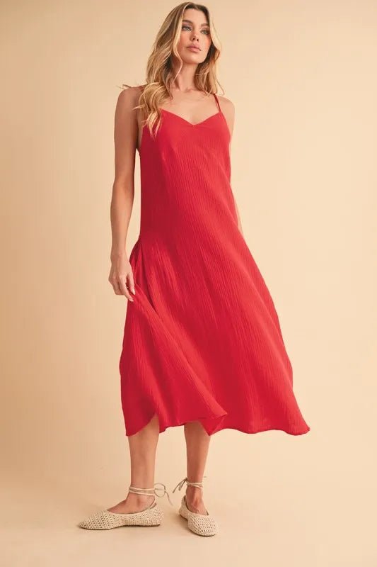 Aemi+Co Side Button Midi Cami Dress - Blu Lotus Boutique