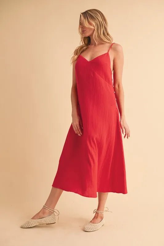 Aemi+Co Side Button Midi Cami Dress - Blu Lotus Boutique