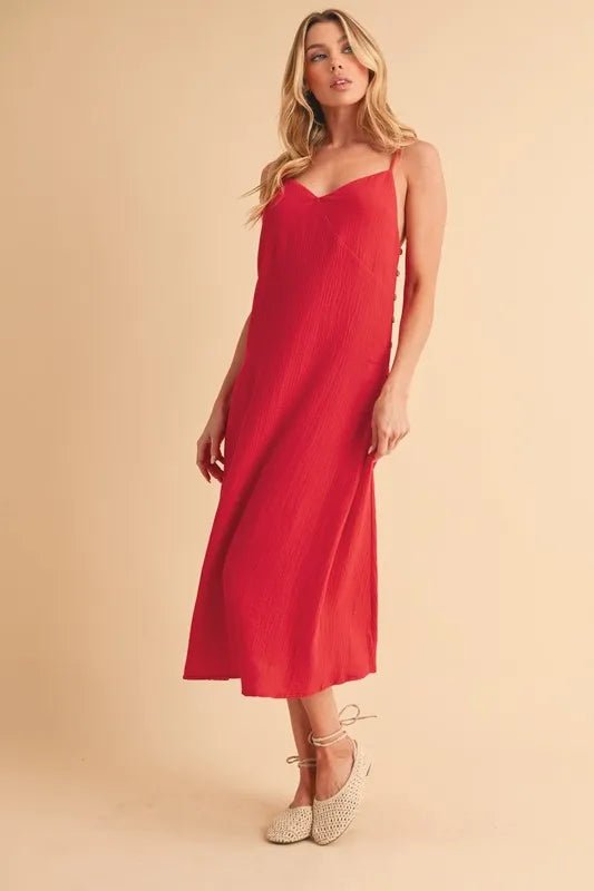 Aemi+Co Side Button Midi Cami Dress - Blu Lotus Boutique