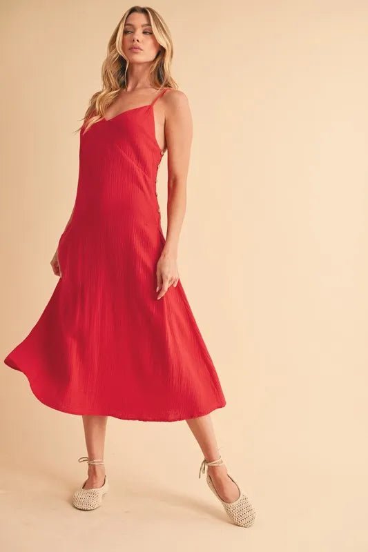 Aemi+Co Side Button Midi Cami Dress - Blu Lotus Boutique