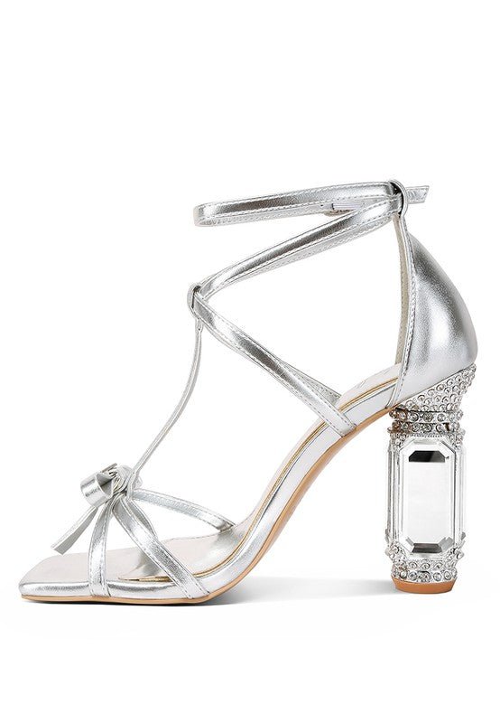 Affluence T Strap Stone Encrusted Heeled Sandal - Blu Lotus Boutique