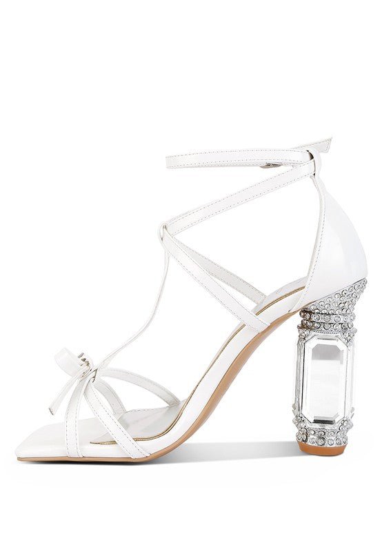 Affluence T Strap Stone Encrusted Heeled Sandal - Blu Lotus Boutique