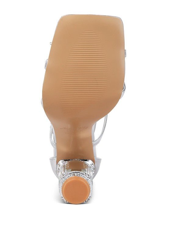 Affluence T Strap Stone Encrusted Heeled Sandal - Blu Lotus Boutique