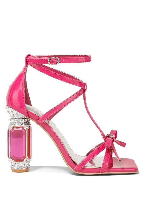 Affluence T Strap Stone Encrusted Heeled Sandal - Blu Lotus Boutique