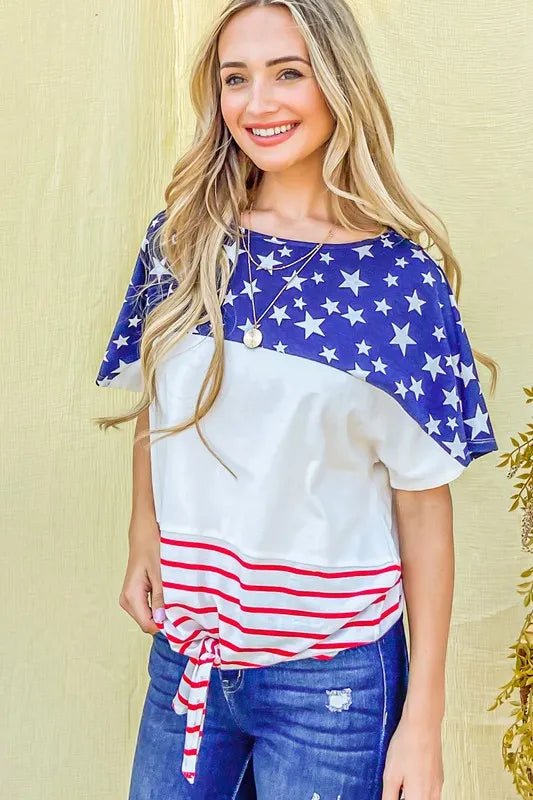 And The Why American Flag Print Tie Knot Front Casual Top - Blu Lotus Boutique