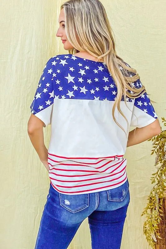 And The Why American Flag Print Tie Knot Front Casual Top - Blu Lotus Boutique