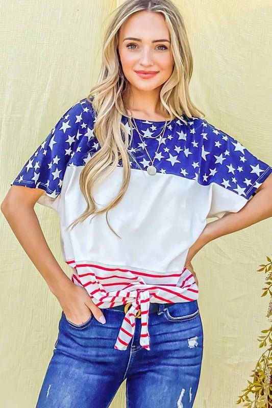 And The Why American Flag Print Tie Knot Front Casual Top - Blu Lotus Boutique