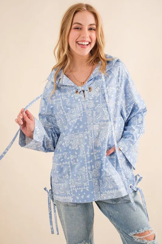 And The Why Bandana Pattern Lace Up Detailed Windbreaker - Blu Lotus Boutique
