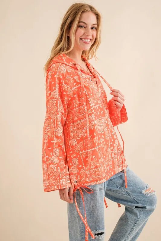 And The Why Bandana Pattern Lace Up Detailed Windbreaker - Blu Lotus Boutique