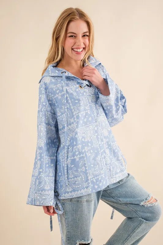And The Why Bandana Pattern Lace Up Detailed Windbreaker - Blu Lotus Boutique