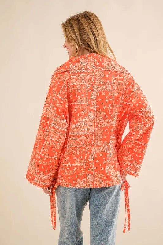 And The Why Bandana Pattern Lace Up Detailed Windbreaker - Blu Lotus Boutique