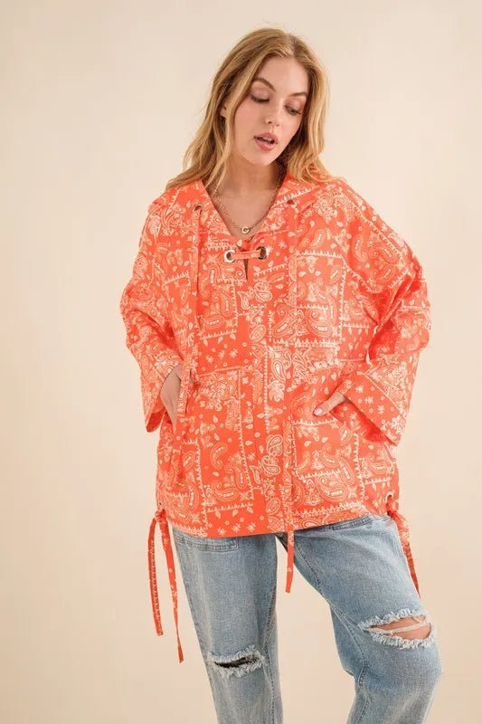 And The Why Bandana Pattern Lace Up Detailed Windbreaker - Blu Lotus Boutique