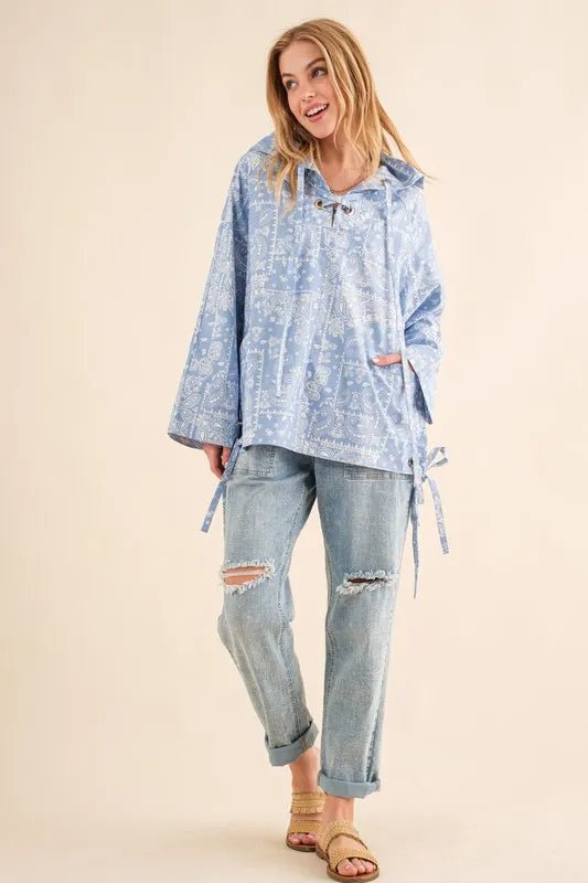 And The Why Bandana Pattern Lace Up Detailed Windbreaker - Blu Lotus Boutique