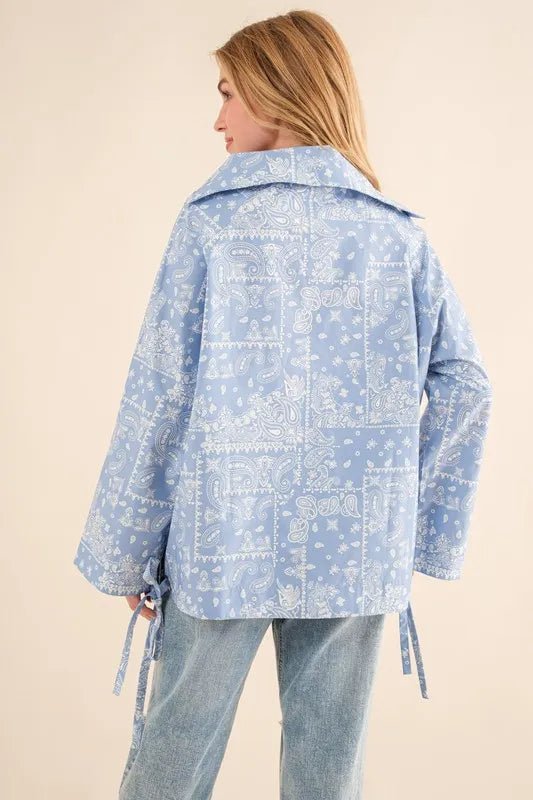 And The Why Bandana Pattern Lace Up Detailed Windbreaker - Blu Lotus Boutique