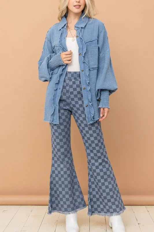 And The Why Checkerboard High Waist Bell Pants - Blu Lotus Boutique