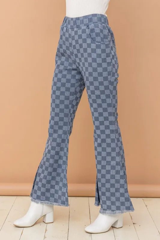 And The Why Checkerboard High Waist Bell Pants - Blu Lotus Boutique