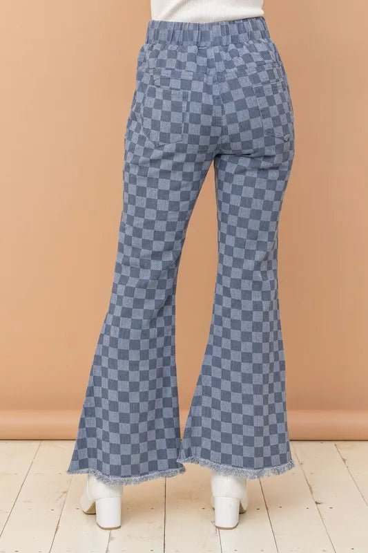And The Why Checkerboard High Waist Bell Pants - Blu Lotus Boutique