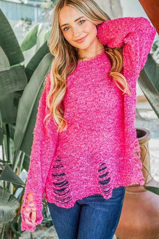 And The Why Distressed And Textured Pullover Sweater - Blu Lotus Boutique