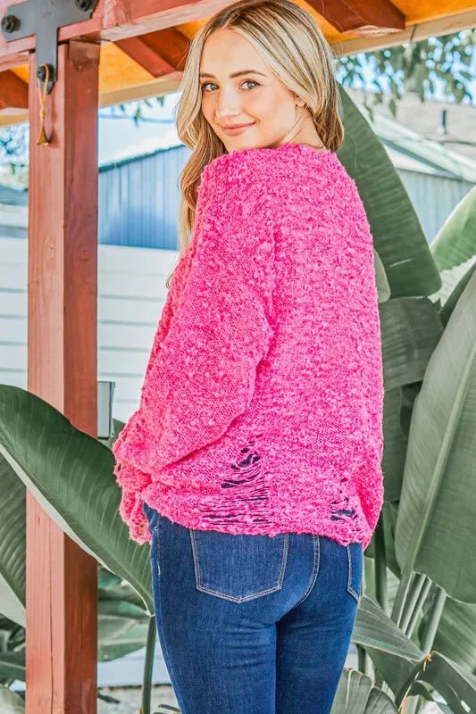 And The Why Distressed And Textured Pullover Sweater - Blu Lotus Boutique