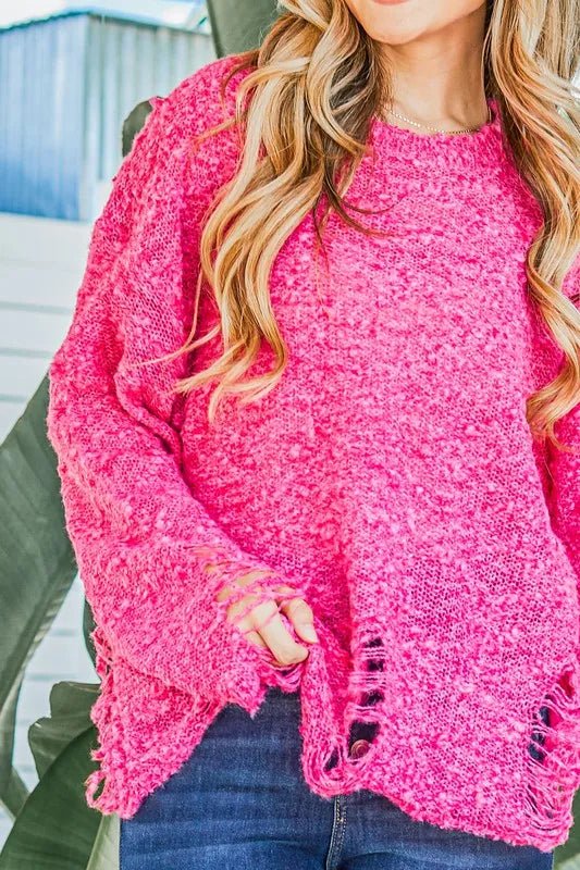 And The Why Distressed And Textured Pullover Sweater - Blu Lotus Boutique