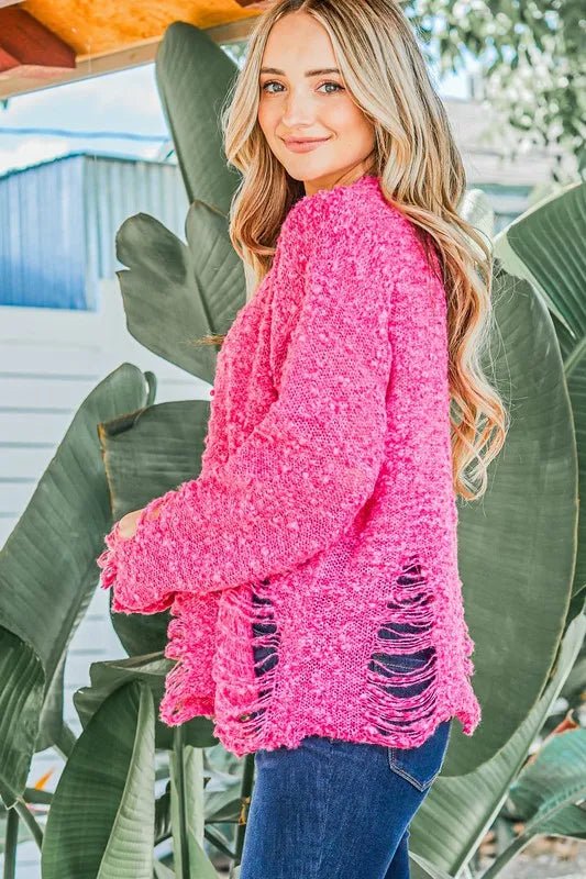 And The Why Distressed And Textured Pullover Sweater - Blu Lotus Boutique