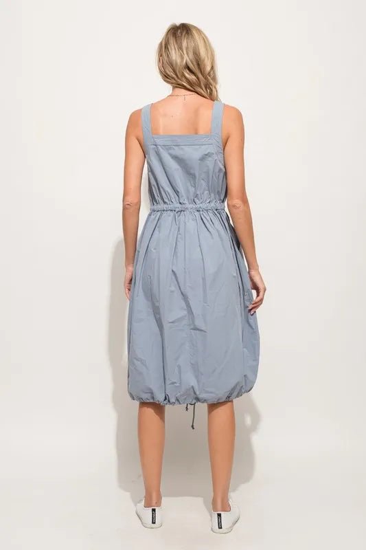 And The Why Front Zipper Overall Dress with String Details - Blu Lotus Boutique