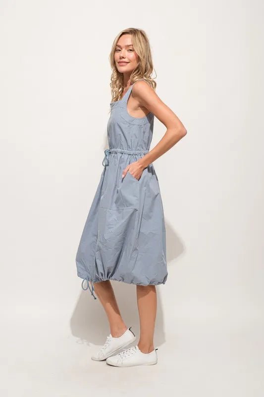 And The Why Front Zipper Overall Dress with String Details - Blu Lotus Boutique