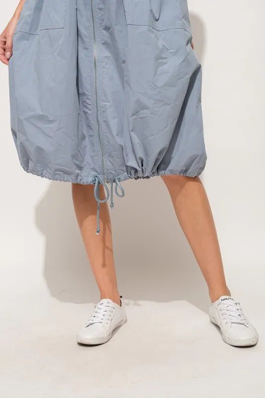 And The Why Front Zipper Overall Dress with String Details - Blu Lotus Boutique