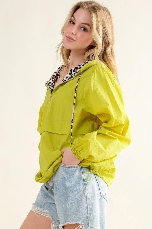 And The Why Leopard Print Hoodie Zipper Up Pocket Windbreaker - Blu Lotus Boutique