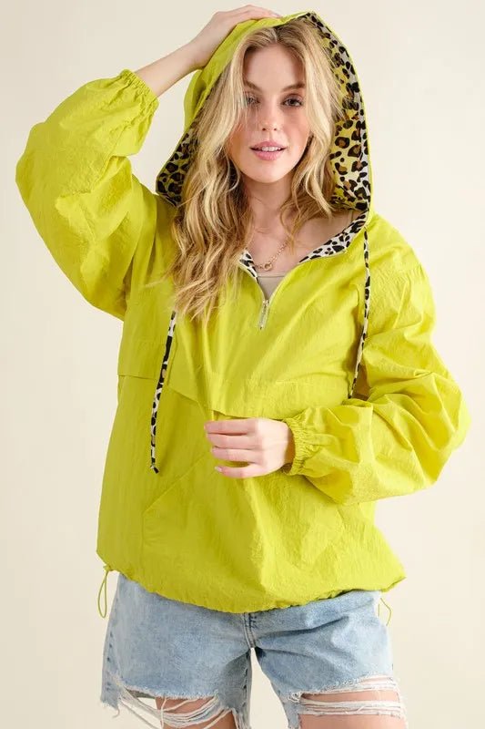And The Why Leopard Print Hoodie Zipper Up Pocket Windbreaker - Blu Lotus Boutique