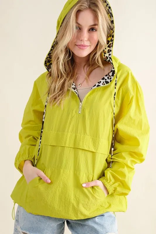 And The Why Leopard Print Hoodie Zipper Up Pocket Windbreaker - Blu Lotus Boutique