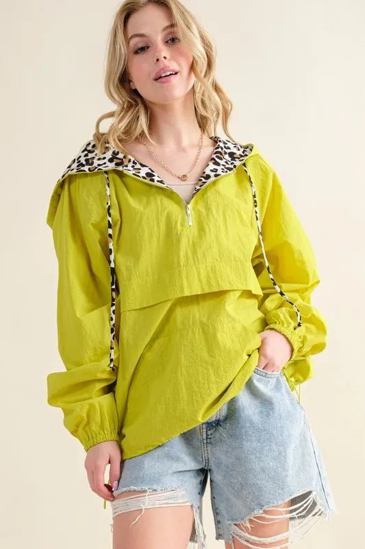 And The Why Leopard Print Hoodie Zipper Up Pocket Windbreaker - Blu Lotus Boutique