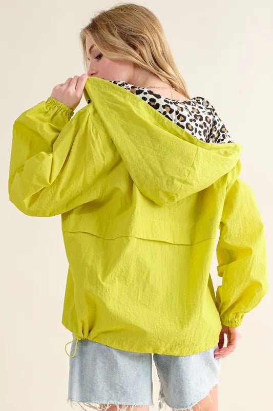 And The Why Leopard Print Hoodie Zipper Up Pocket Windbreaker - Blu Lotus Boutique