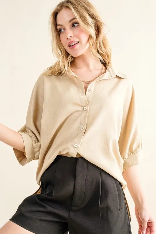 And The Why Oversized Linen Button Down Shirts Top - Blu Lotus Boutique