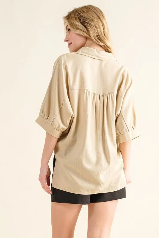 And The Why Oversized Linen Button Down Shirts Top - Blu Lotus Boutique