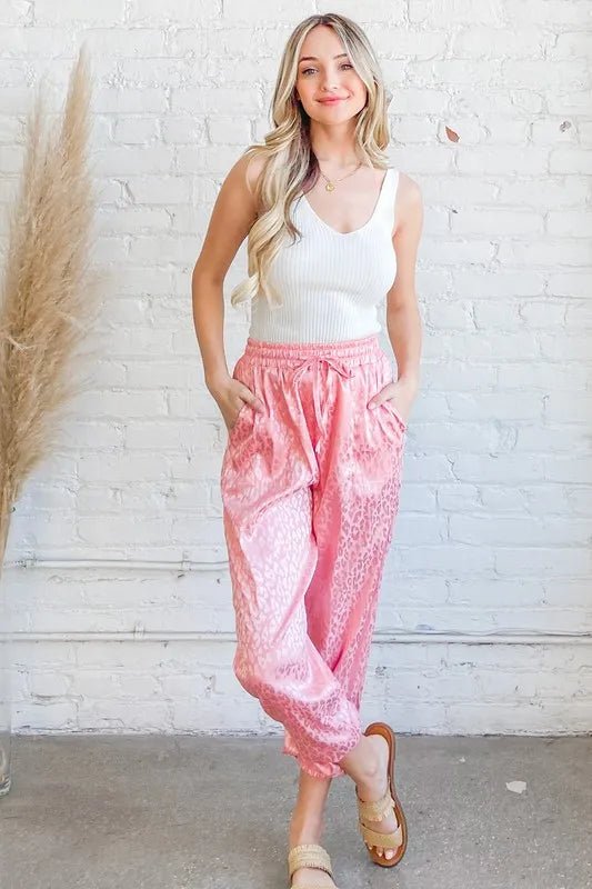 And The Why Satin Leopard Print Joggers - Blu Lotus Boutique