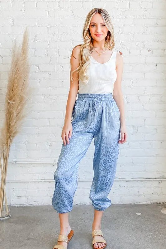 And The Why Satin Leopard Print Joggers - Blu Lotus Boutique