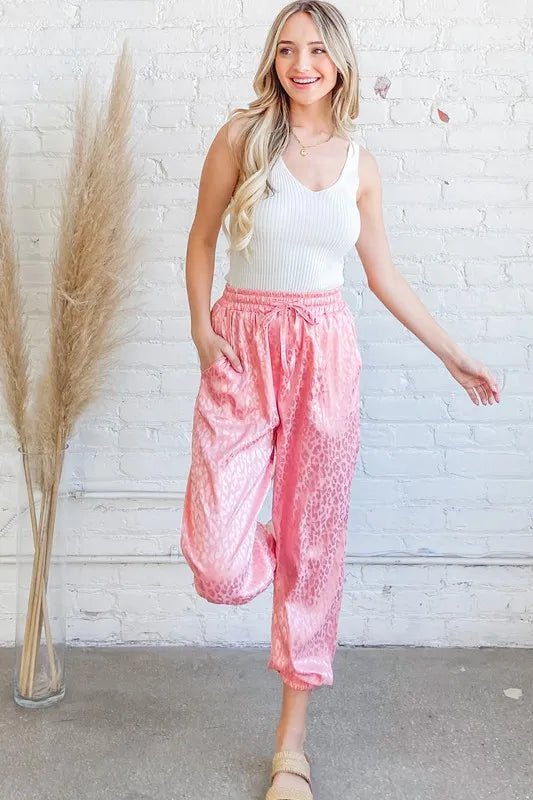 And The Why Satin Leopard Print Joggers - Blu Lotus Boutique