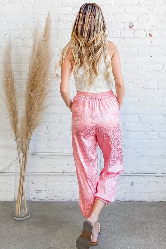 And The Why Satin Leopard Print Joggers - Blu Lotus Boutique