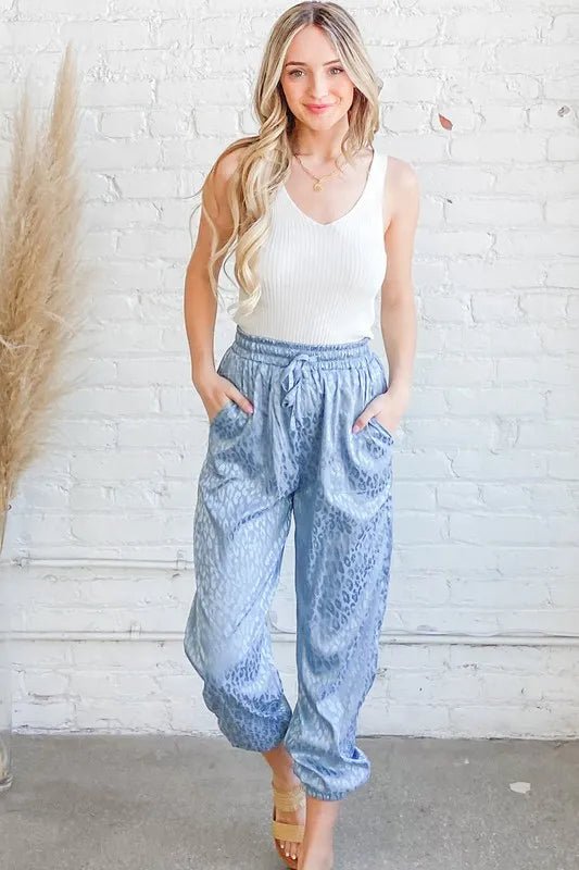 And The Why Satin Leopard Print Joggers - Blu Lotus Boutique