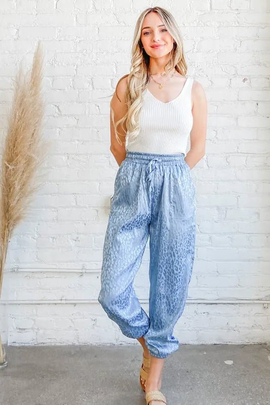 And The Why Satin Leopard Print Joggers - Blu Lotus Boutique