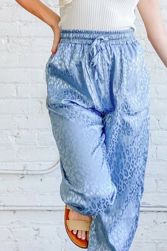 And The Why Satin Leopard Print Joggers - Blu Lotus Boutique