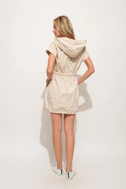 And The Why Short Sleeve String Details Hooded Mini Dress - Blu Lotus Boutique