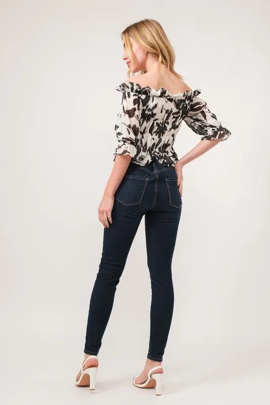 And The Why Smocked Off - Shoulder Floral Printed Top - Blu Lotus Boutique