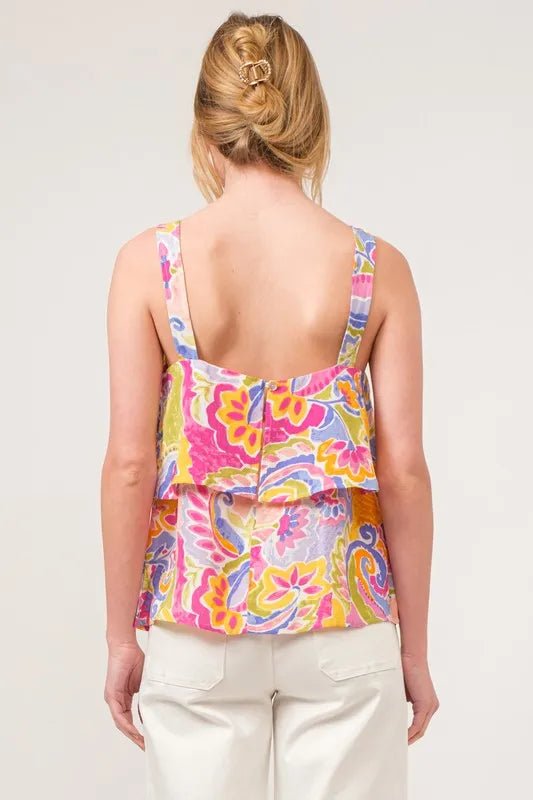 And The Why Square Neck Tiered Paisley Printed Top - Blu Lotus Boutique