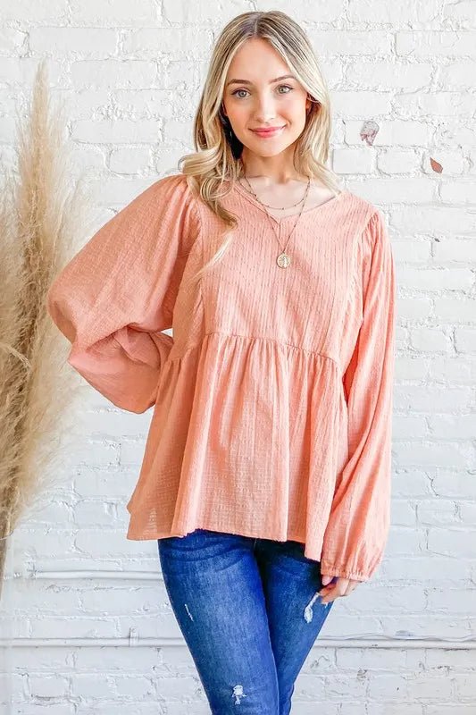 And The Why Textured V Neck Blouse Top - Blu Lotus Boutique